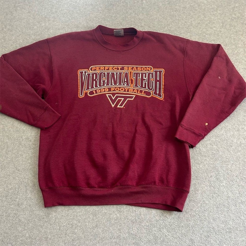 Vintage Virginia Tech Sweater Mens XL Maroon Hokies 1999 Perfect Season‎ 90s
